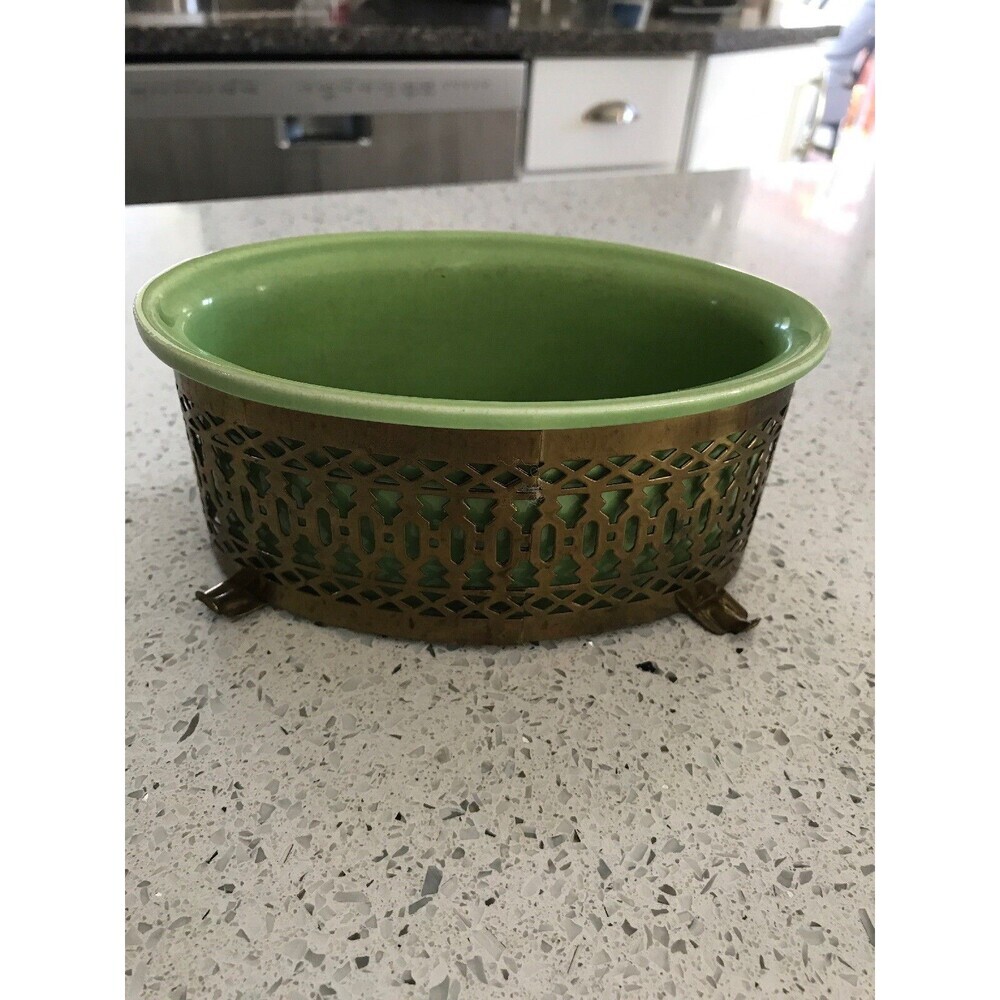 Antique Wilhite Of Calif 5205 Oval Dish With Metal Stand